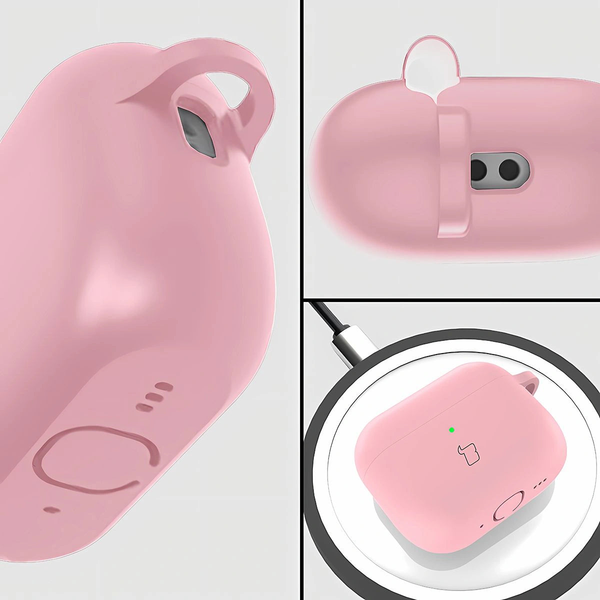 Silikonhülle mit Karabiner für AirPods Pro 3, Bizon Case Headphone Silicone, Rosa