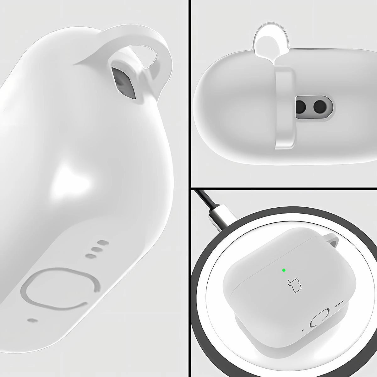 Silikonhülle mit Karabiner für AirPods Pro 3, Bizon Case Headphone Silicone, Weiß
