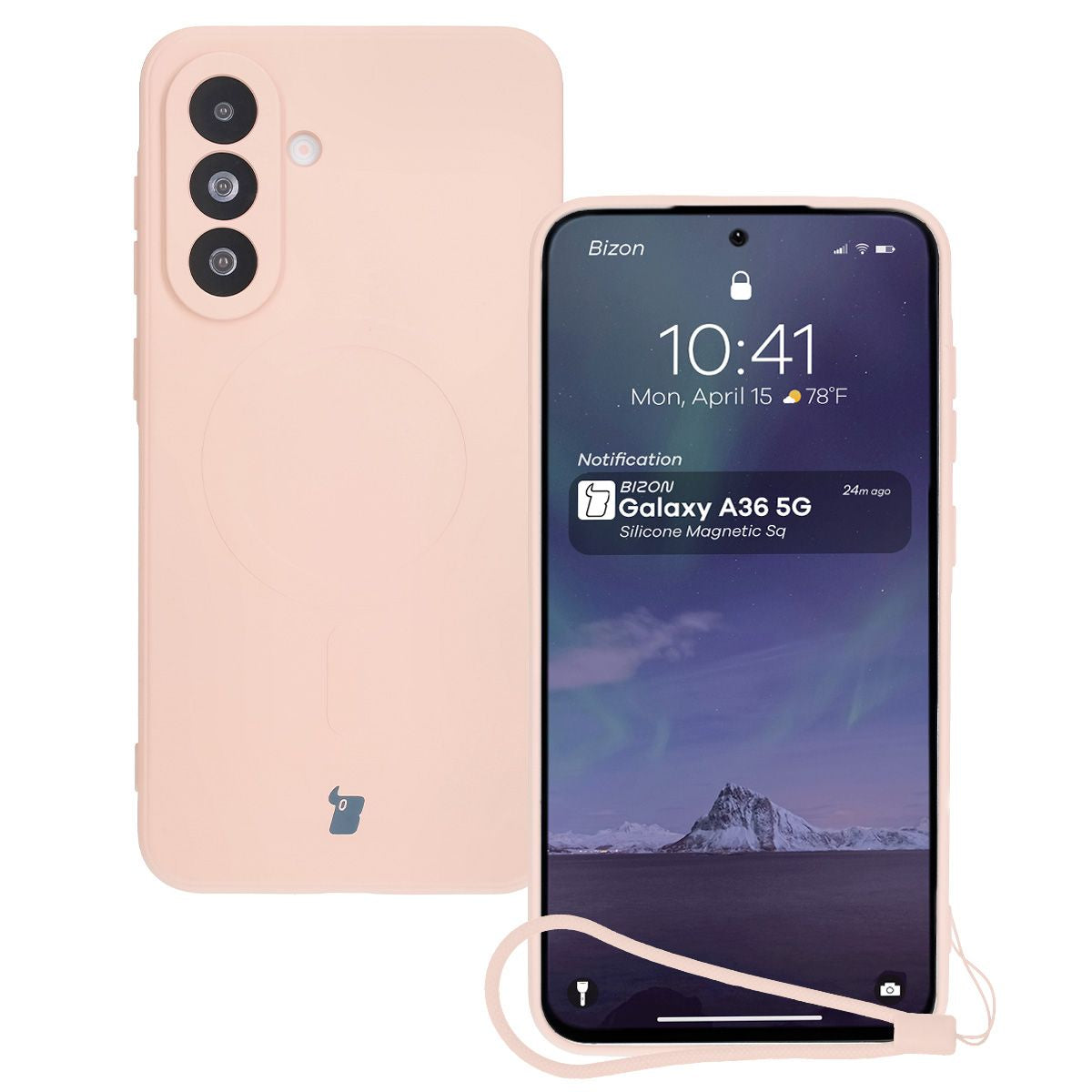 Silikon Handyhülle mit Magnetring für Galaxy A36 5G, Bizon Case Silicone Magnetic Sq, Hellrosa