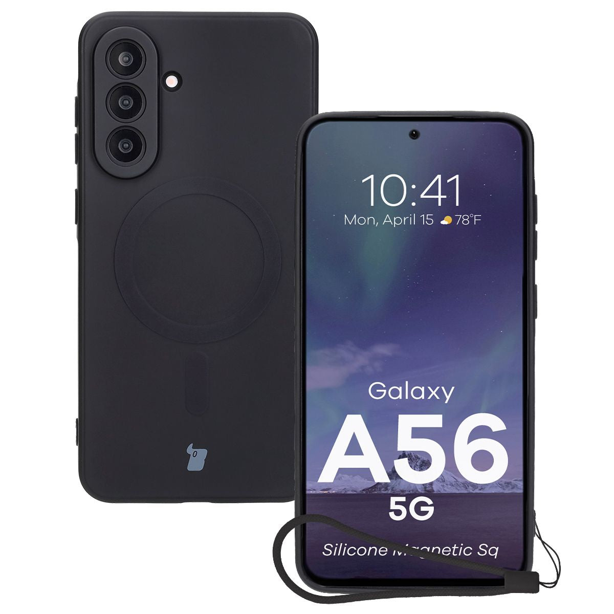 Silikon Handyhülle mit Magnetring für Galaxy A56 5G, Bizon Case Silicone Magnetic Sq, Schwarz