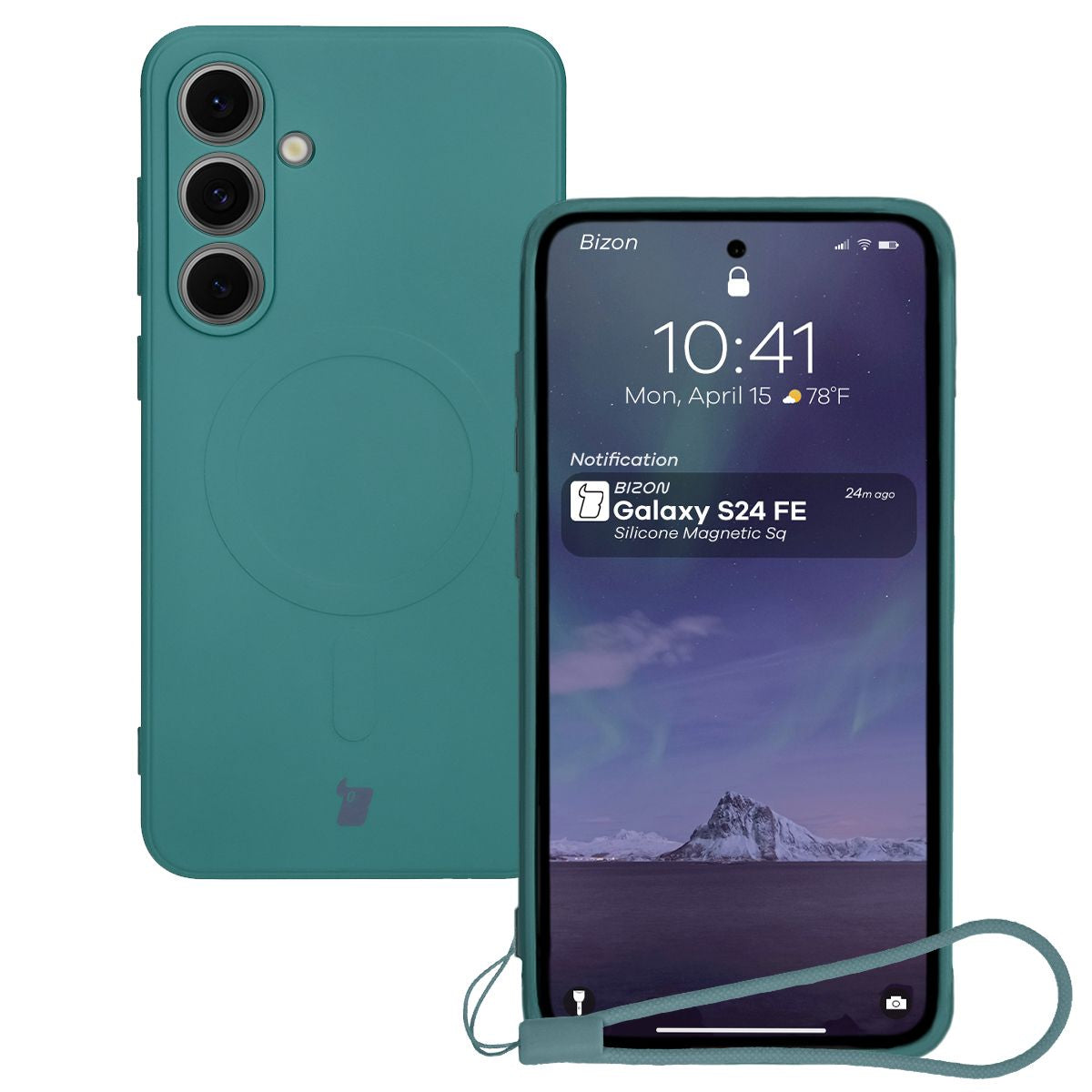 Silikon Handyhülle mit Magnetring für Galaxy S24 FE, Bizon Case Silicone Magnetic Sq, Dunkelgrün