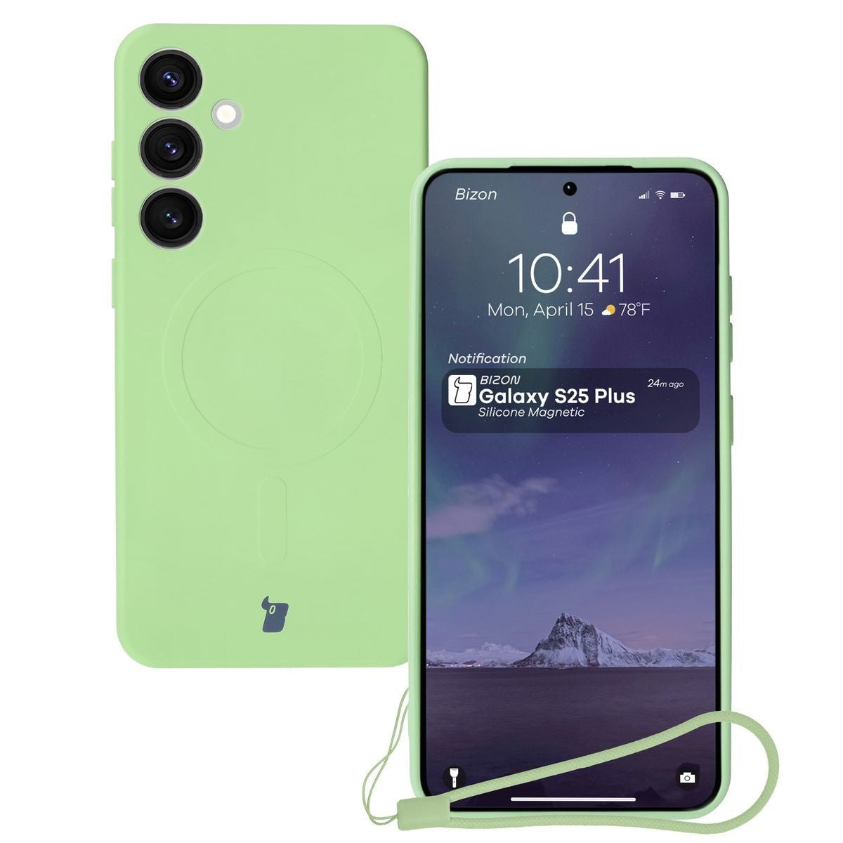 Silikon Handyhülle mit Magnetring für Galaxy S25 Plus / S24 Plus, Bizon Case Silicone Magnetic, Hellgrün