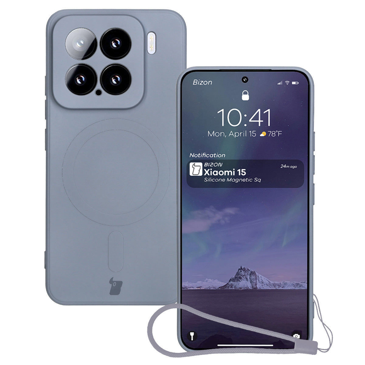 Silikon Handyhülle mit Magnetring für Xiaomi 15, Bizon Case Silicone Magnetic Sq, Grau