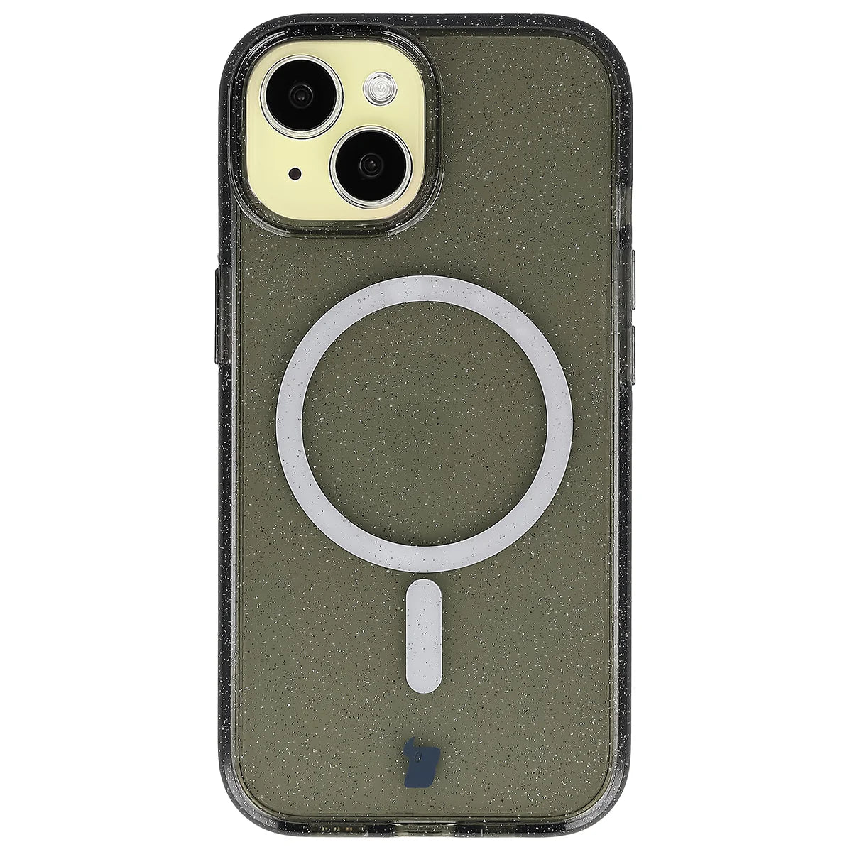 Glitzer Hülle mit Magnetring für iPhone 15, Bizon Case SparklO, Transparent-Schwarz mit Glitzer