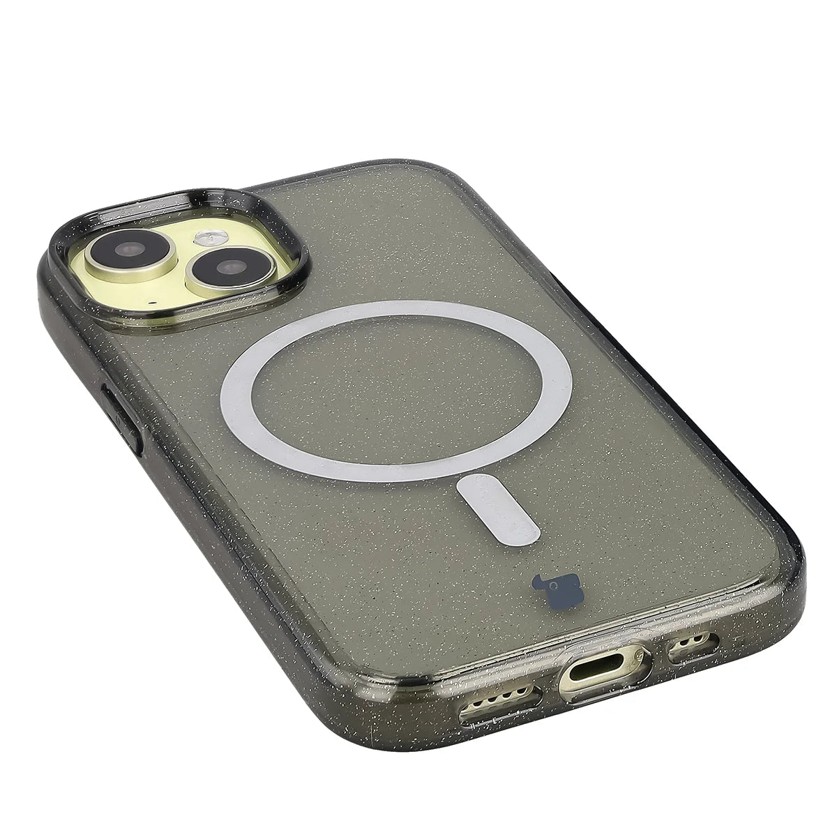 Glitzer Hülle mit Magnetring für iPhone 15, Bizon Case SparklO, Transparent-Schwarz mit Glitzer