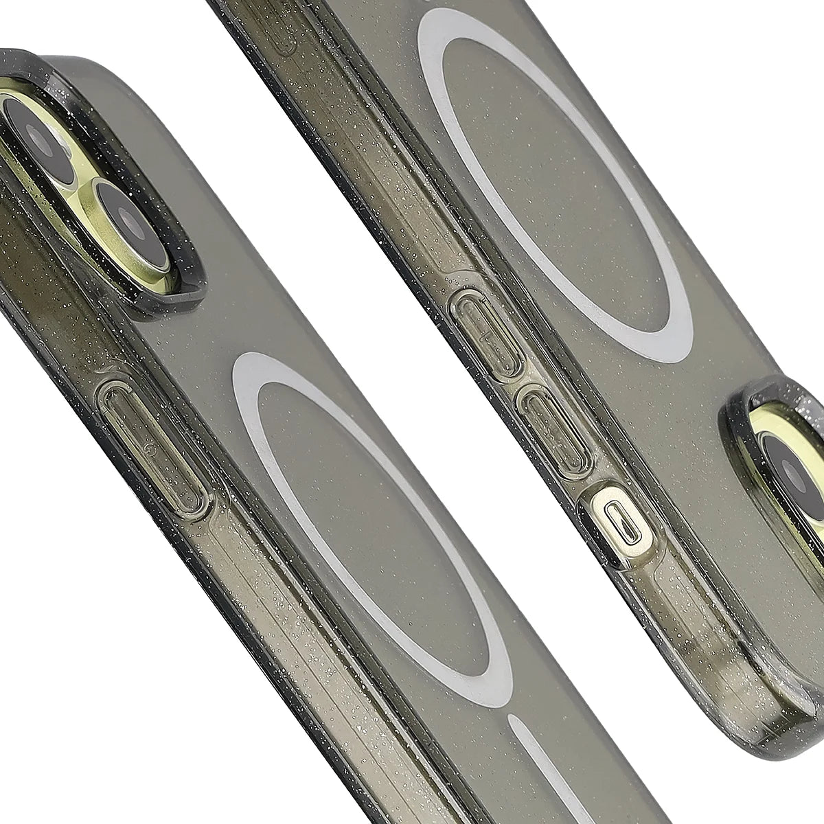 Glitzer Hülle mit Magnetring für iPhone 15, Bizon Case SparklO, Transparent-Schwarz mit Glitzer