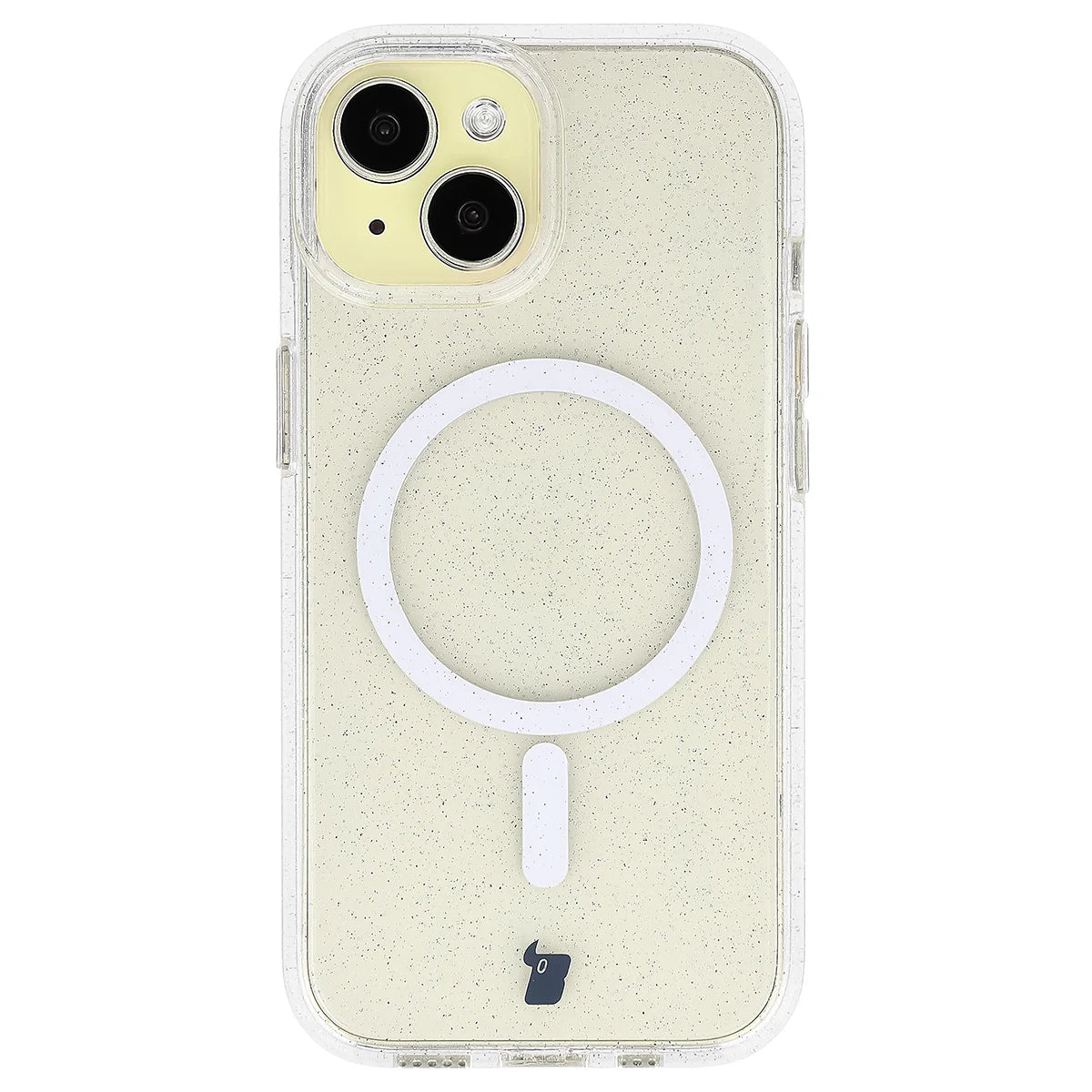 Glitzer Hülle mit Magnetring für iPhone 15, Bizon Case SparklO, Transparent mit Glitzer