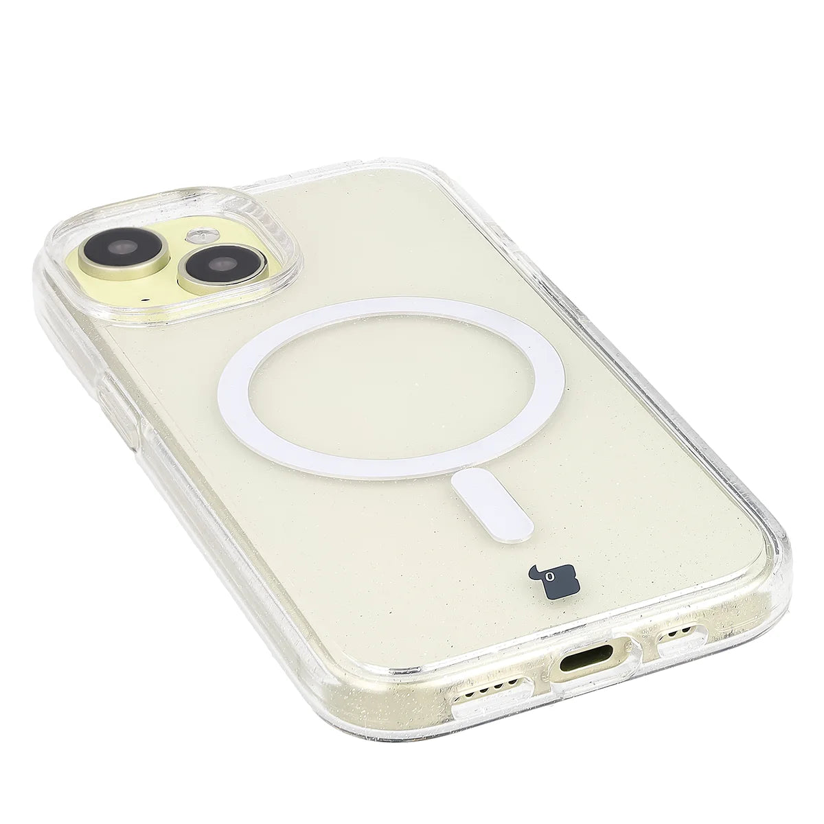 Glitzer Hülle mit Magnetring für iPhone 15, Bizon Case SparklO, Transparent mit Glitzer