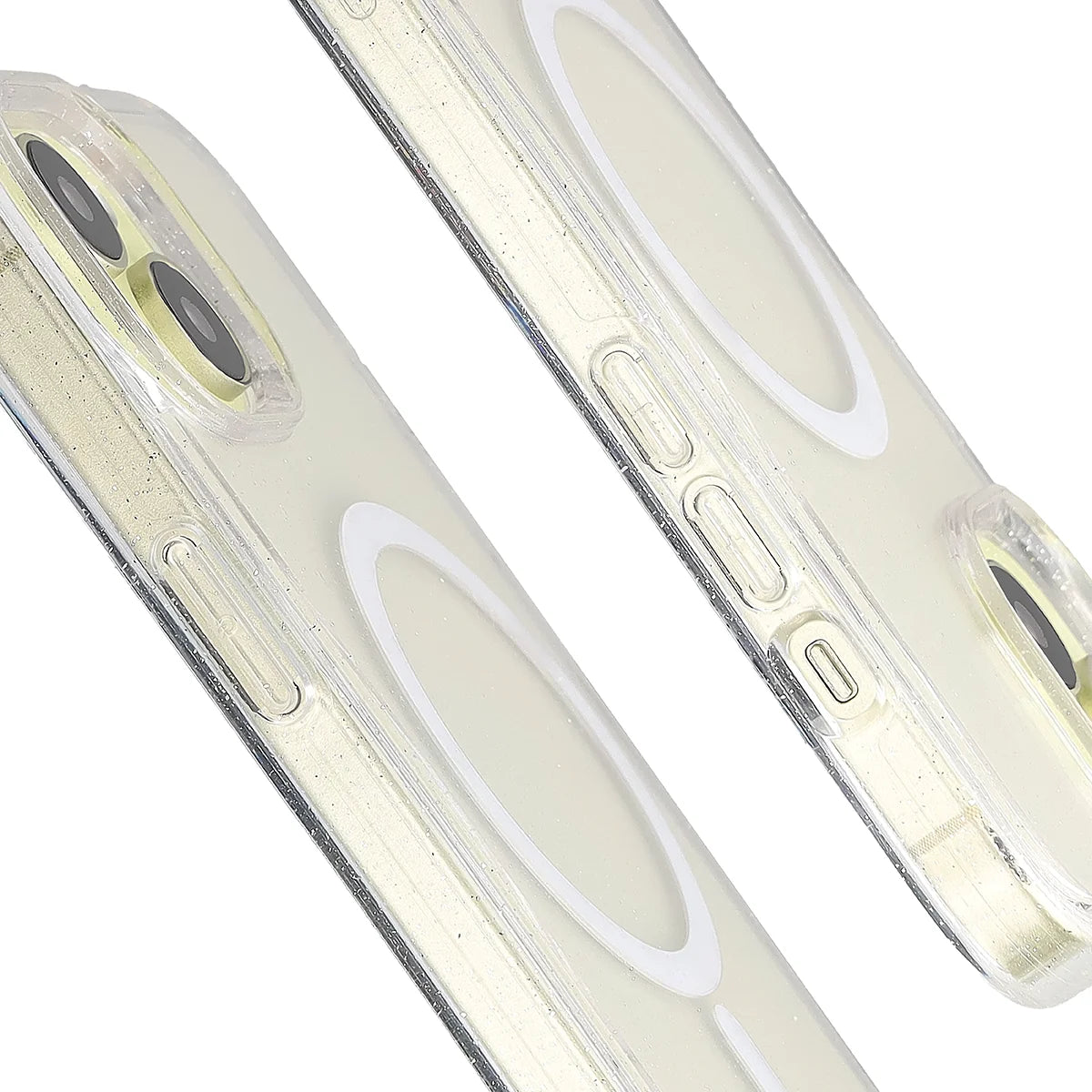 Glitzer Hülle mit Magnetring für iPhone 15, Bizon Case SparklO, Transparent mit Glitzer