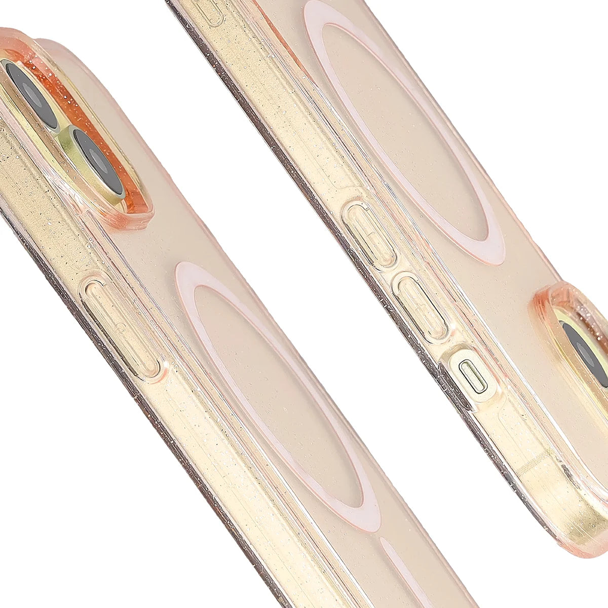 Glitzer Hülle mit Magnetring für iPhone 15, Bizon Case SparklO, Transparent-Hellorange mit Glitzer