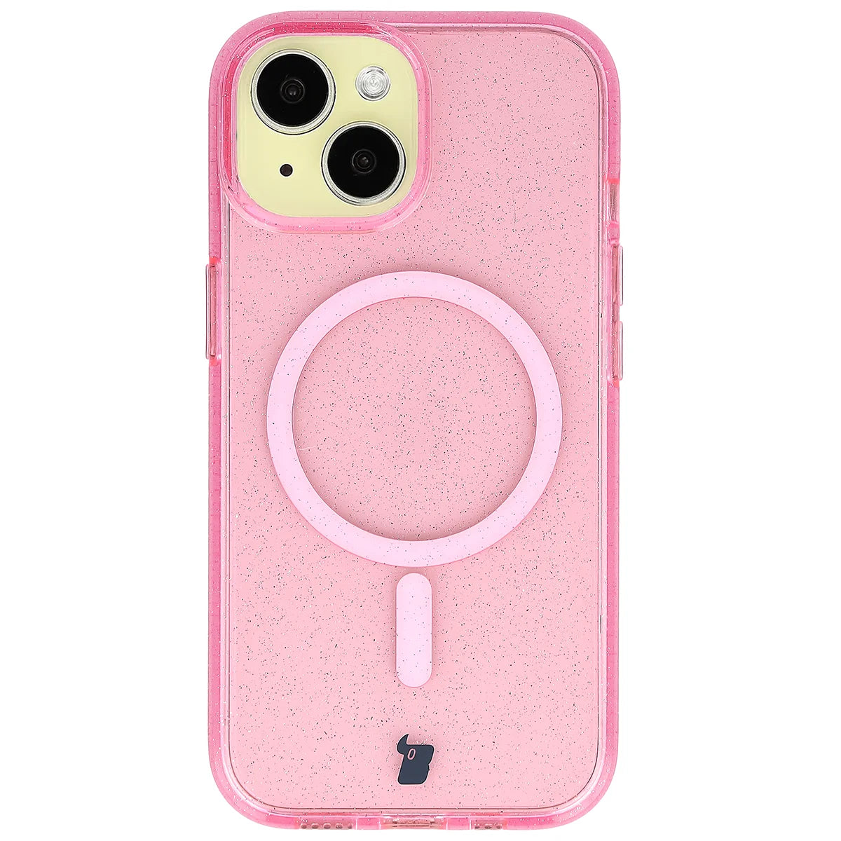 Glitzer Hülle mit Magnetring für iPhone 15, Bizon Case SparklO, Transparent-Rosa mit Glitzer