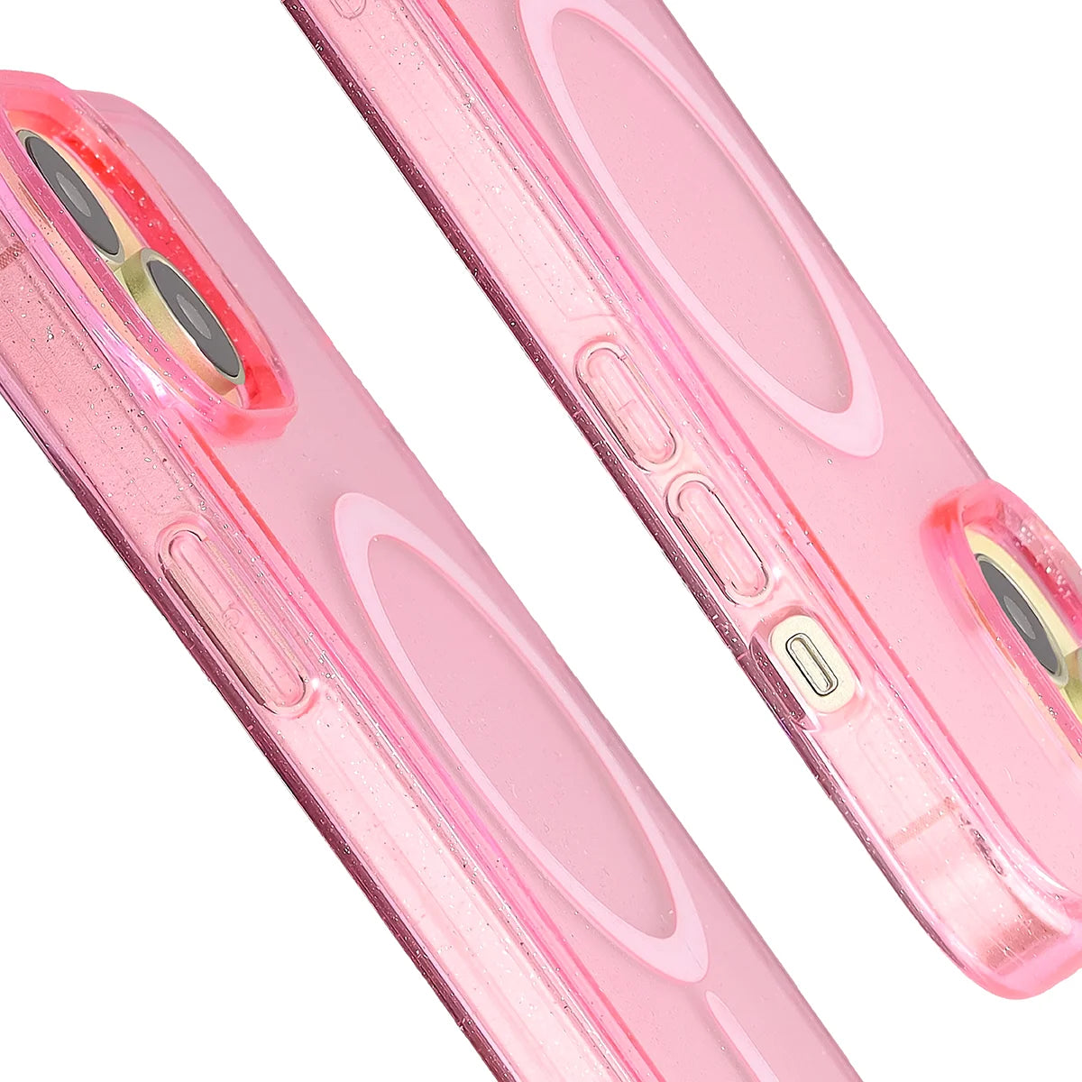 Glitzer Hülle mit Magnetring für iPhone 15, Bizon Case SparklO, Transparent-Rosa mit Glitzer