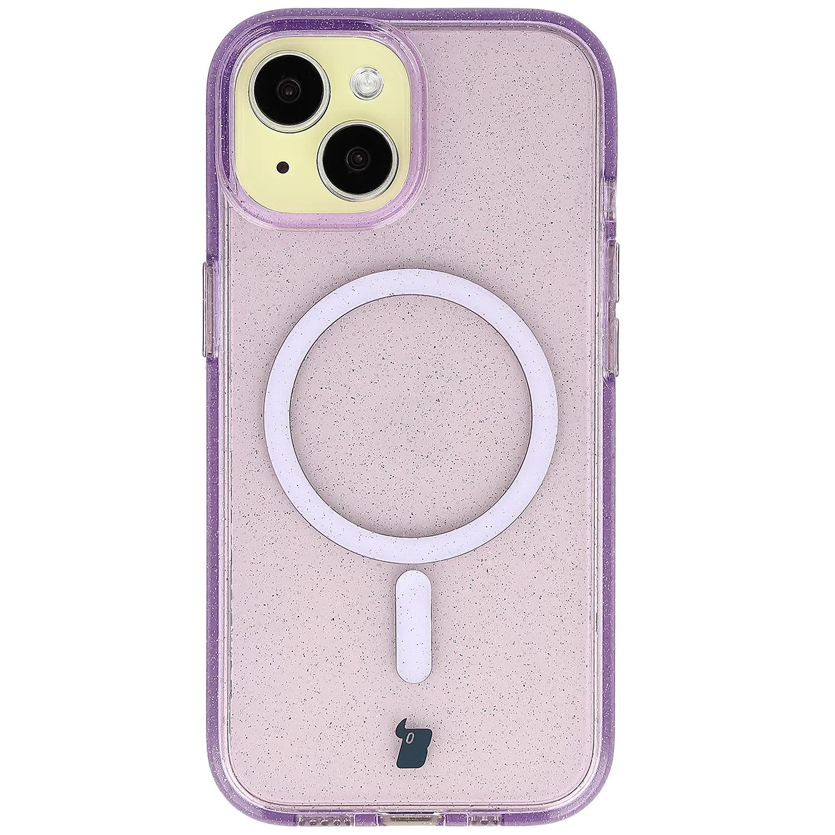 Glitzer Hülle mit Magnetring für iPhone 15, Bizon Case SparklO, Transparent-Violet mit Glitzer