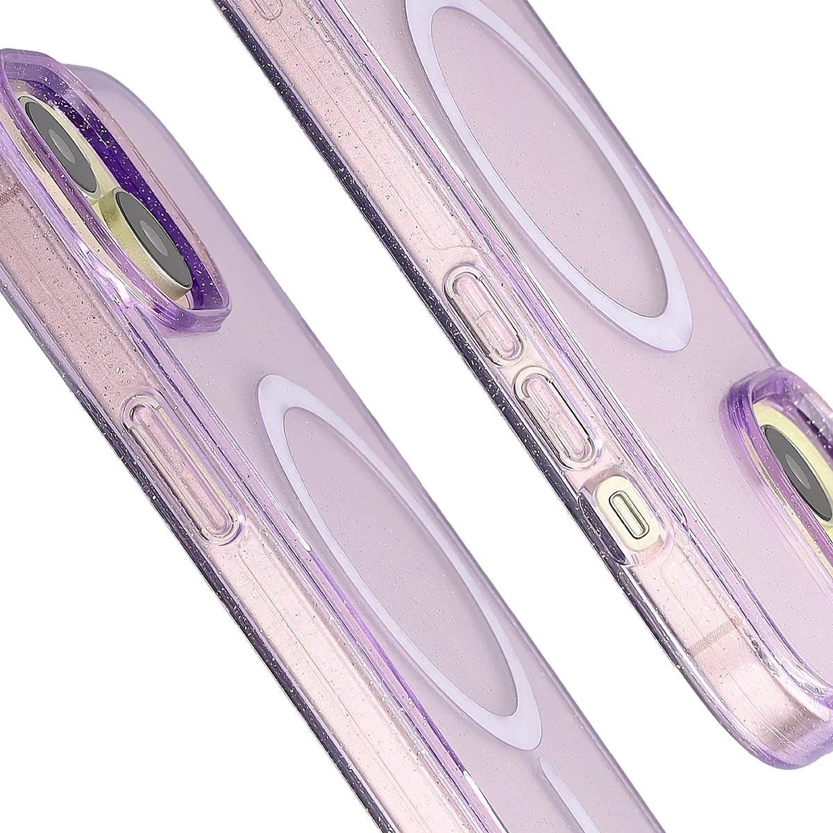 Glitzer Hülle mit Magnetring für iPhone 15, Bizon Case SparklO, Transparent-Violet mit Glitzer