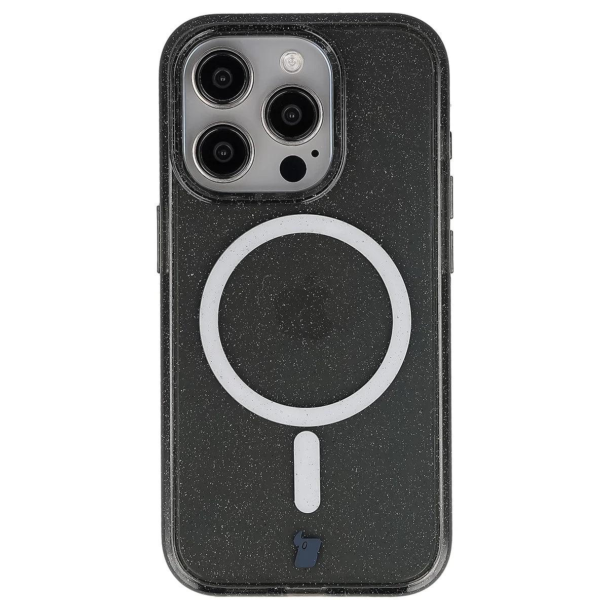 Glitzer Hülle mit Magnetring für iPhone 15 Pro, Bizon Case SparklO, Transparent-Schwarz mit Glitzer