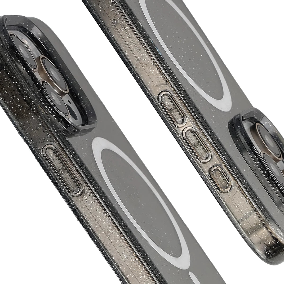 Glitzer Hülle mit Magnetring für iPhone 15 Pro, Bizon Case SparklO, Transparent-Schwarz mit Glitzer