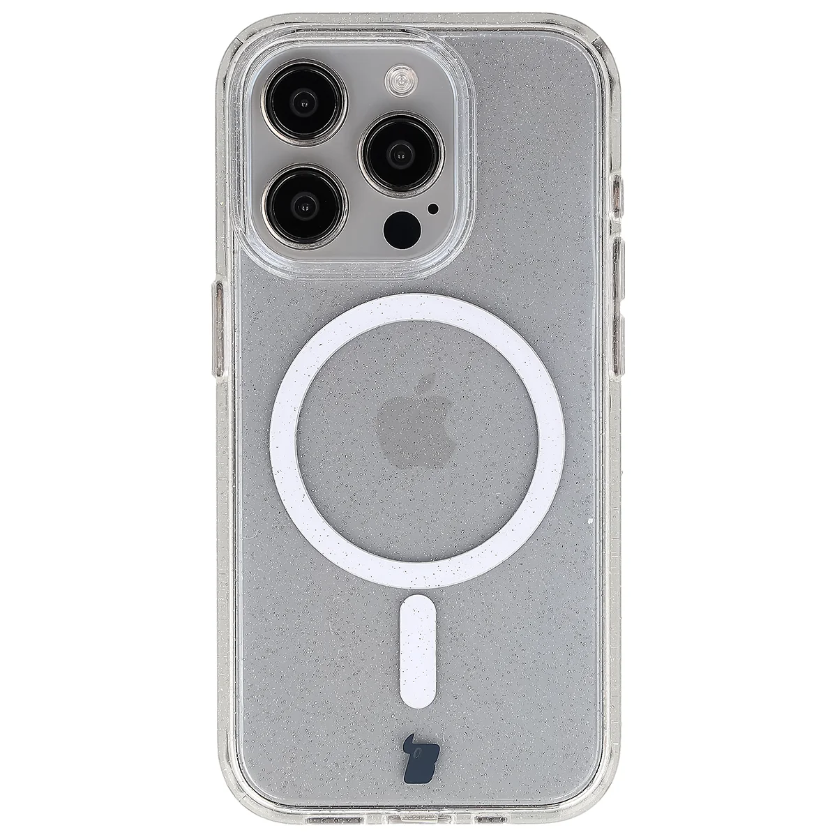 Glitzer Hülle mit Magnetring für iPhone 15 Pro, Bizon Case SparklO, Transparent mit Glitzer