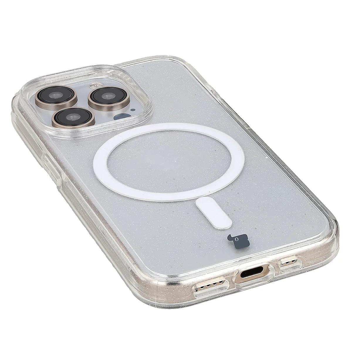 Glitzer Hülle mit Magnetring für iPhone 15 Pro, Bizon Case SparklO, Transparent mit Glitzer