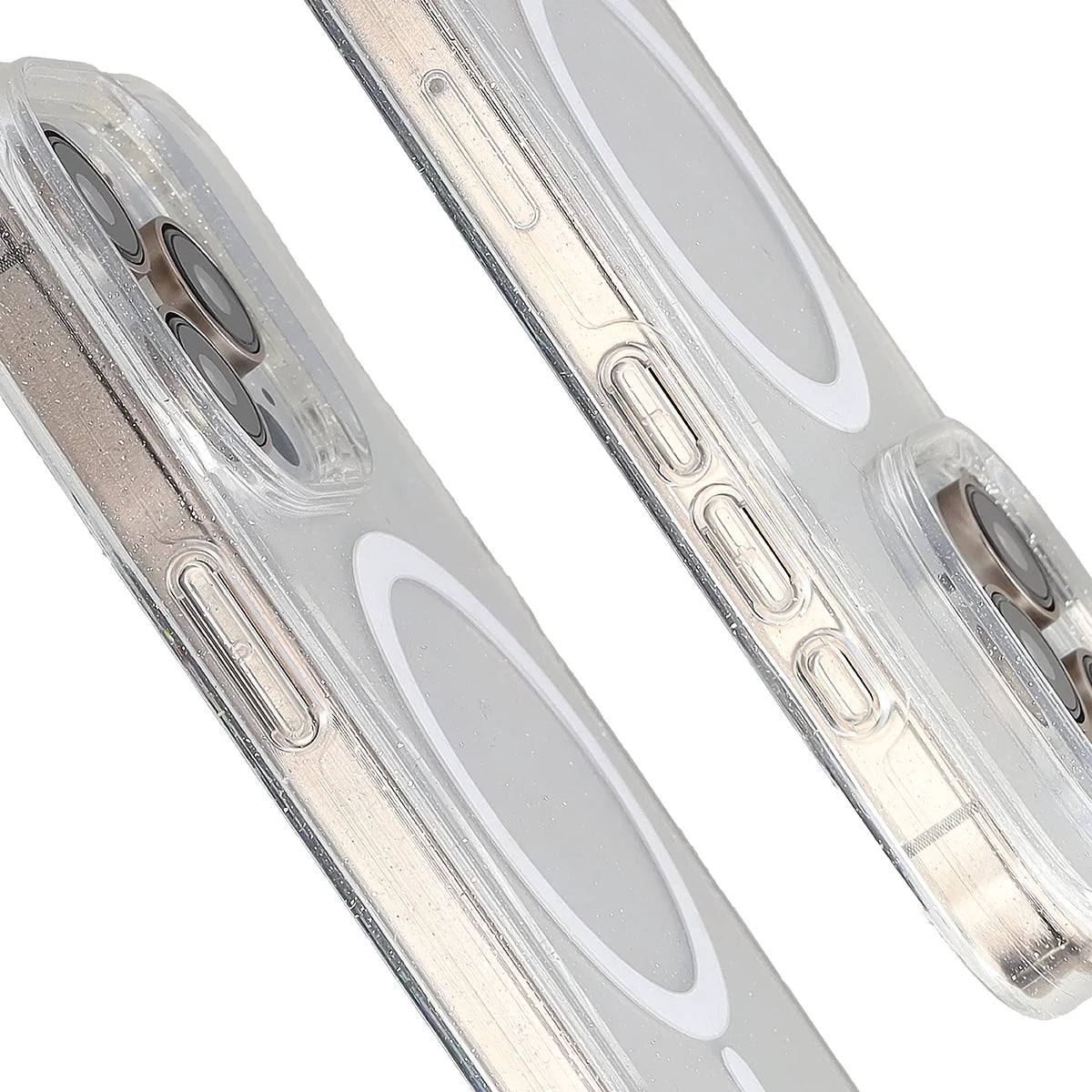 Glitzer Hülle mit Magnetring für iPhone 15 Pro, Bizon Case SparklO, Transparent mit Glitzer