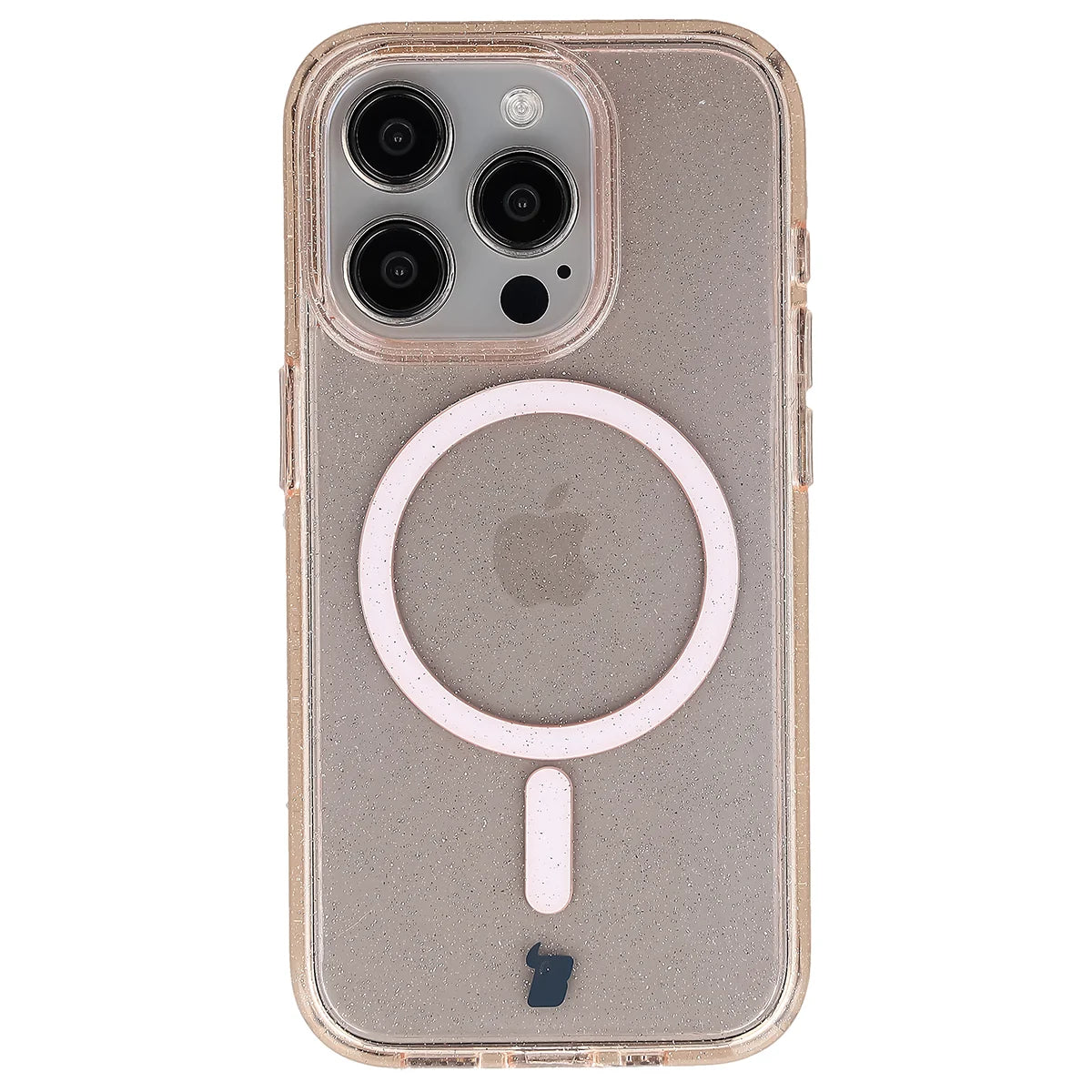 Glitzer Hülle mit Magnetring für iPhone 15 Pro, Bizon Case SparklO, Transparent-Hellorange mit Glitzer