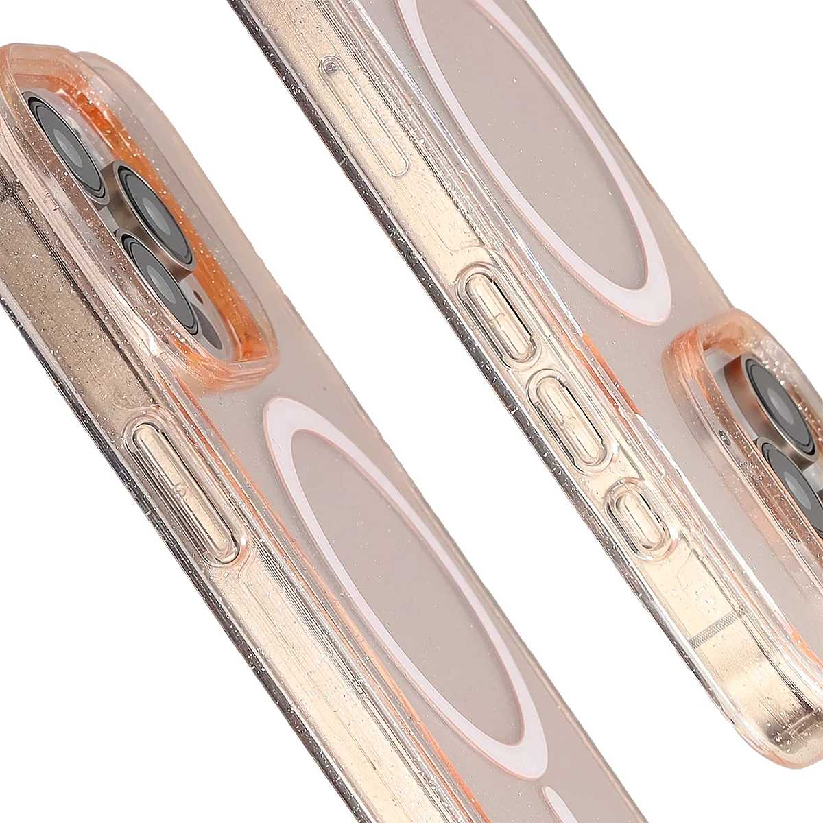 Glitzer Hülle mit Magnetring für iPhone 15 Pro, Bizon Case SparklO, Transparent-Hellorange mit Glitzer