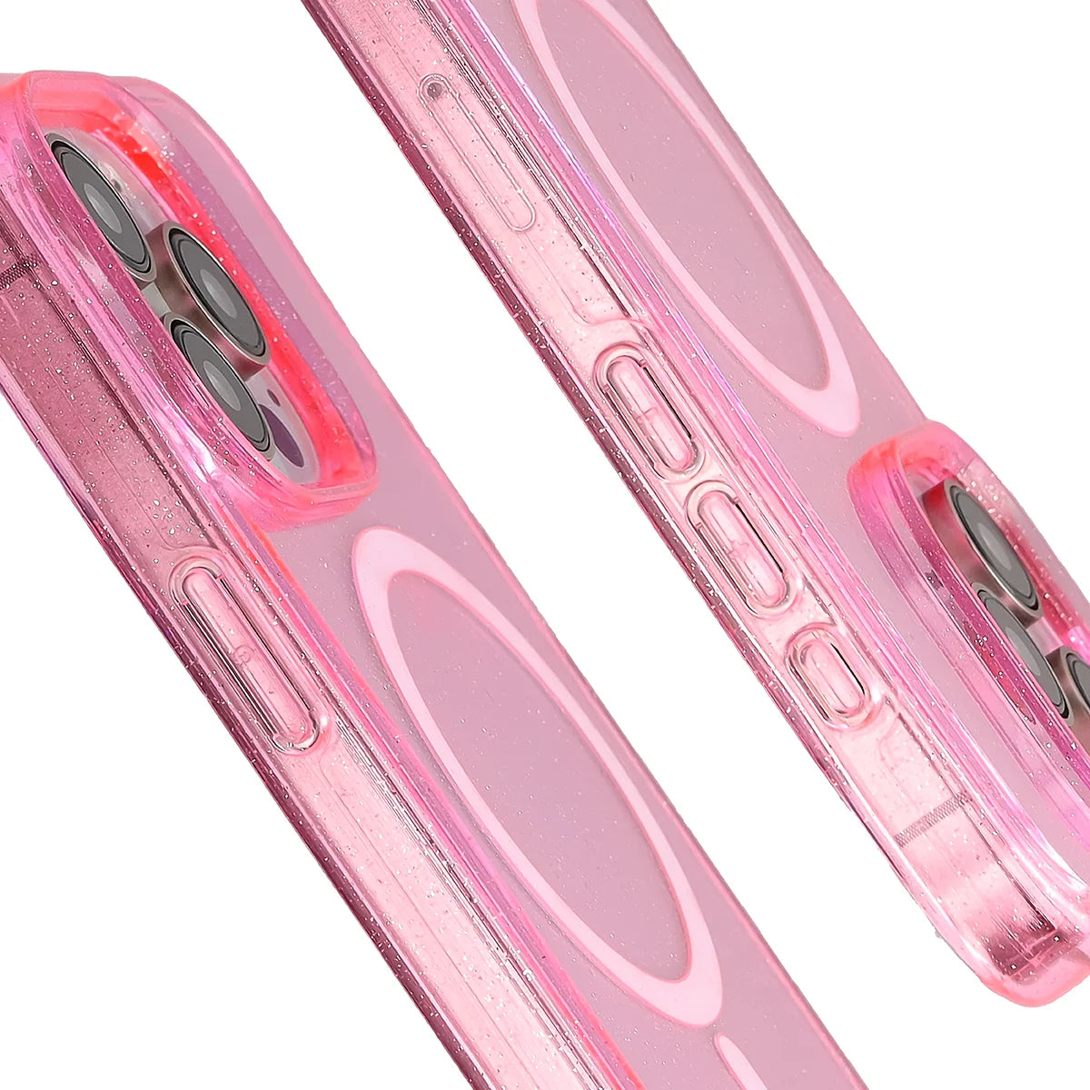 Glitzer Hülle mit Magnetring für iPhone 15 Pro, Bizon Case SparklO, Transparent-Rosa mit Glitzer