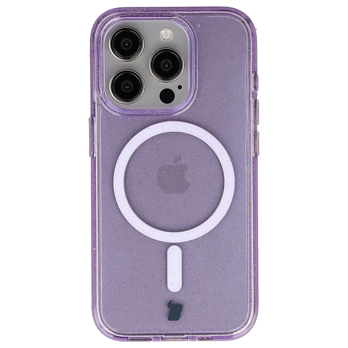 Glitzer Hülle mit Magnetring für iPhone 15 Pro, Bizon Case SparklO, Transparent-Violet mit Glitzer