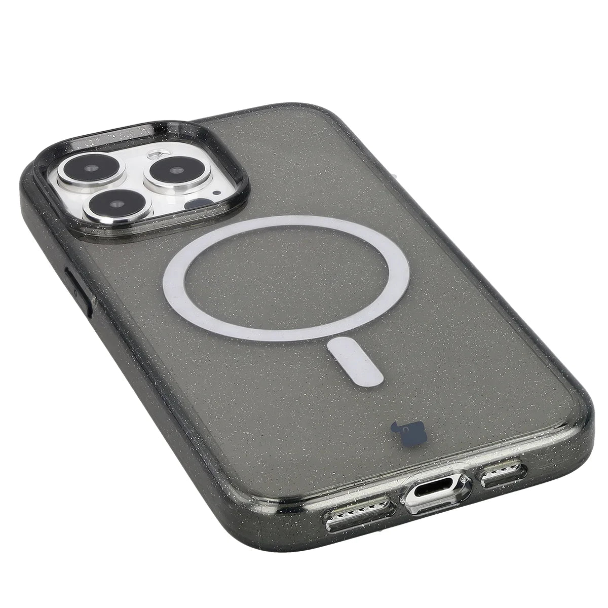 Glitzer Hülle mit Magnetring für iPhone 15 Pro Max, Bizon Case SparklO, Transparent-Schwarz mit Glitzer