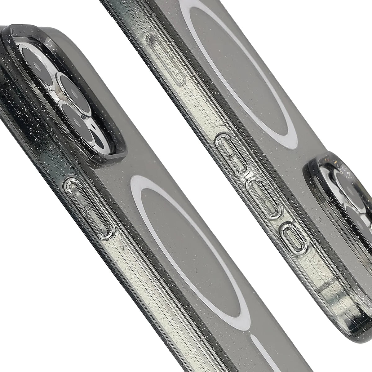 Glitzer Hülle mit Magnetring für iPhone 15 Pro Max, Bizon Case SparklO, Transparent-Schwarz mit Glitzer