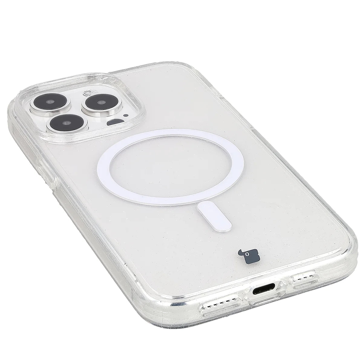 Glitzer Hülle mit Magnetring für iPhone 15 Pro Max, Bizon Case SparklO, Transparent mit Glitzer