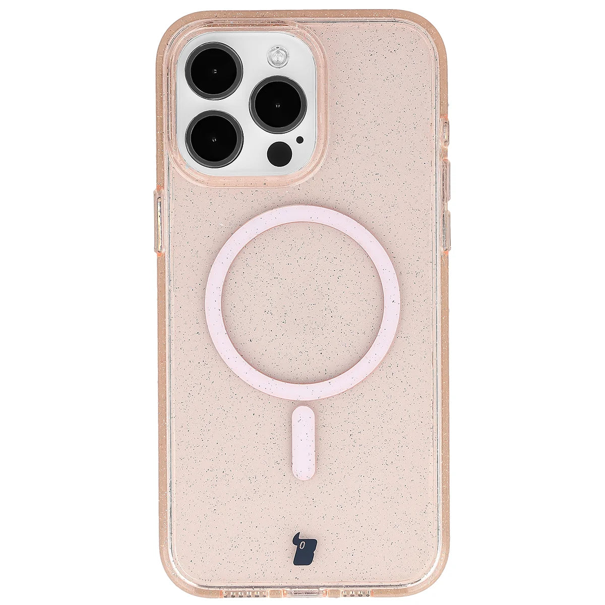 Glitzer Hülle mit Magnetring für iPhone 15 Pro Max, Bizon Case SparklO, Transparent-Hellorange mit Glitzer