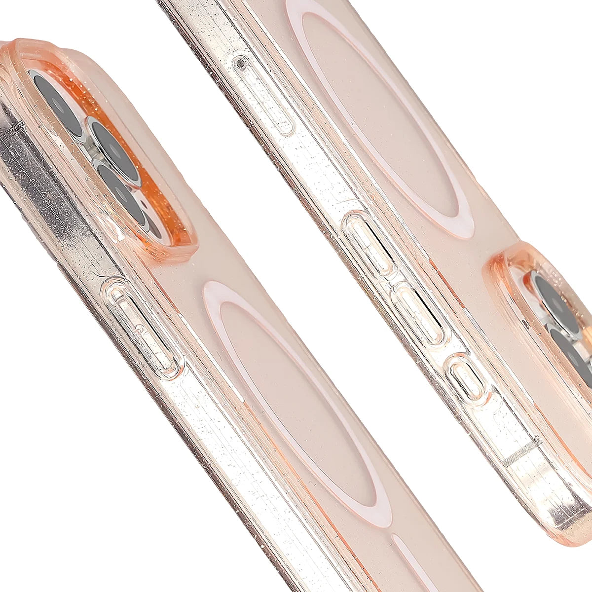 Glitzer Hülle mit Magnetring für iPhone 15 Pro Max, Bizon Case SparklO, Transparent-Hellorange mit Glitzer