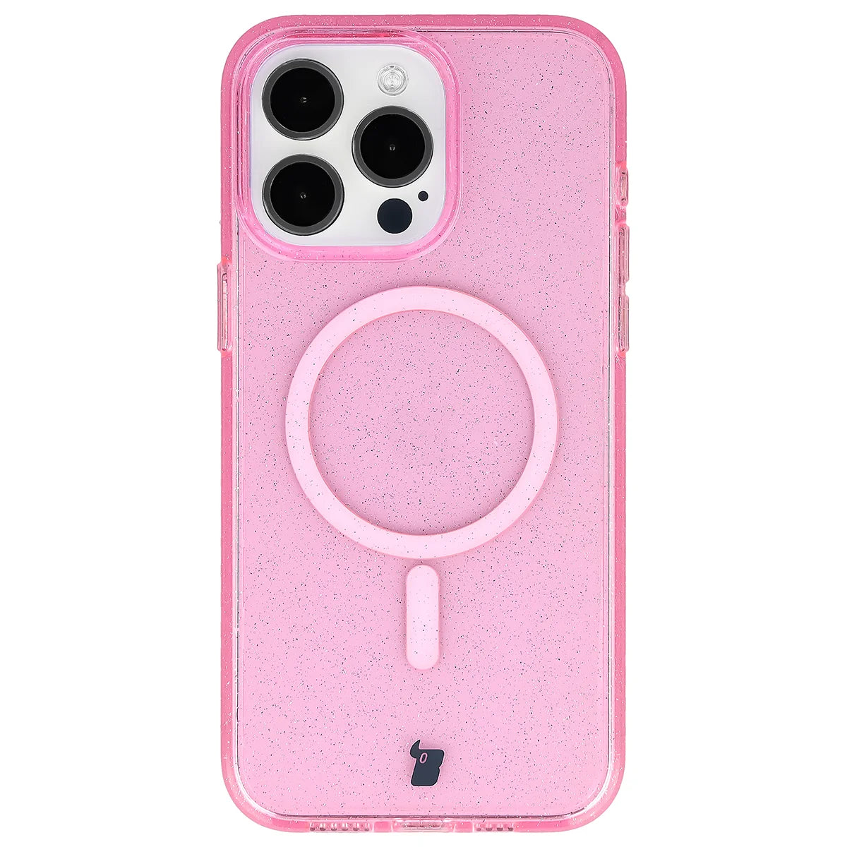 Glitzer Hülle mit Magnetring für iPhone 15 Pro Max, Bizon Case SparklO, Transparent-Rosa mit Glitzer