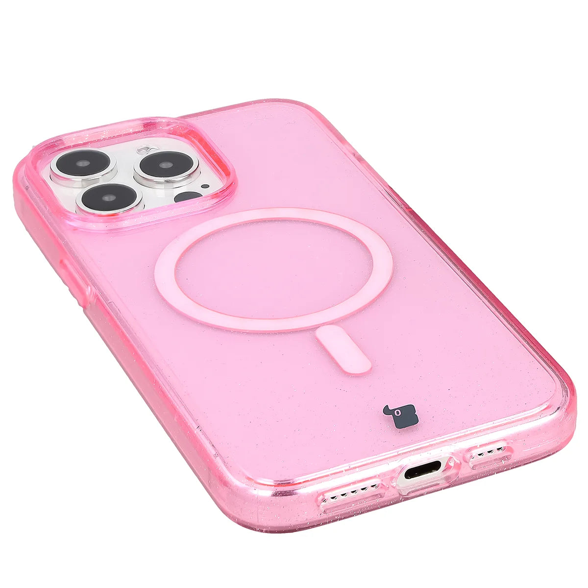 Glitzer Hülle mit Magnetring für iPhone 15 Pro Max, Bizon Case SparklO, Transparent-Rosa mit Glitzer