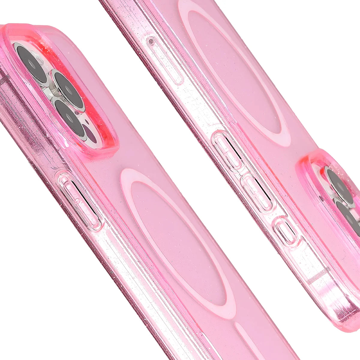 Glitzer Hülle mit Magnetring für iPhone 15 Pro Max, Bizon Case SparklO, Transparent-Rosa mit Glitzer