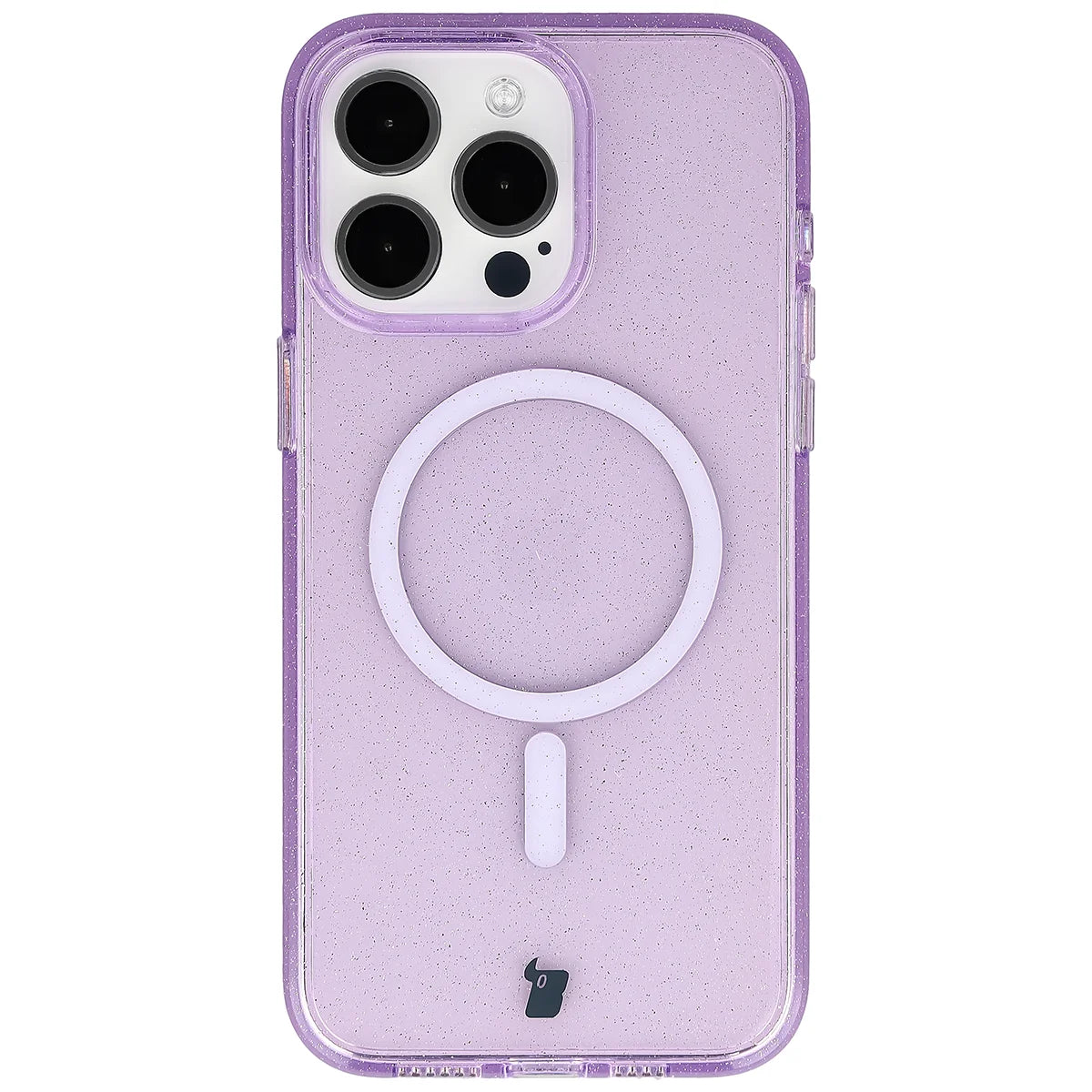 Glitzer Hülle mit Magnetring für iPhone 15 Pro Max, Bizon Case SparklO, Transparent-Violet mit Glitzer