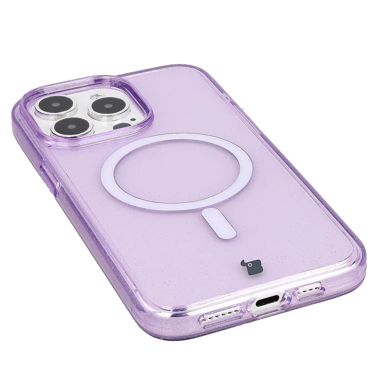 Glitzer Hülle mit Magnetring für iPhone 15 Pro Max, Bizon Case SparklO, Transparent-Violet mit Glitzer