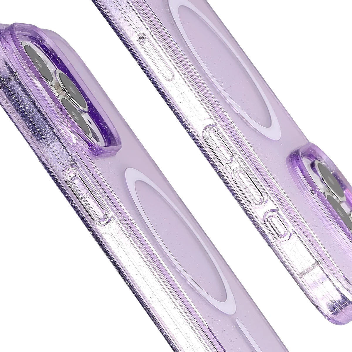 Glitzer Hülle mit Magnetring für iPhone 15 Pro Max, Bizon Case SparklO, Transparent-Violet mit Glitzer