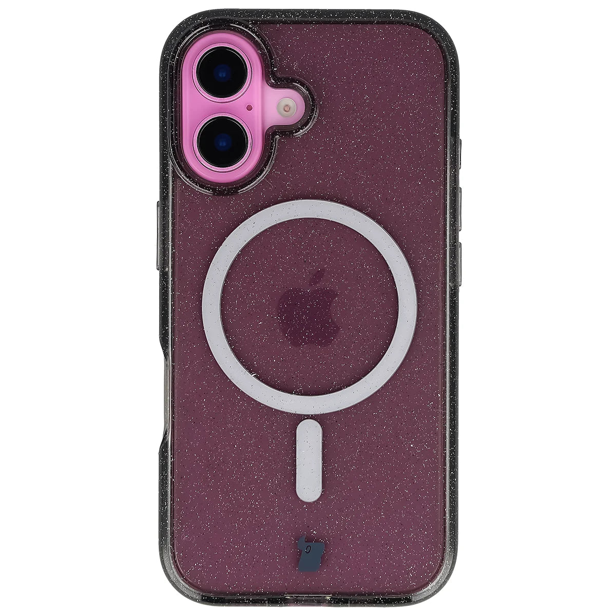Glitzer Hülle mit Magnetring für iPhone 16, Bizon Case SparklO, Transparent-Schwarz mit Glitzer