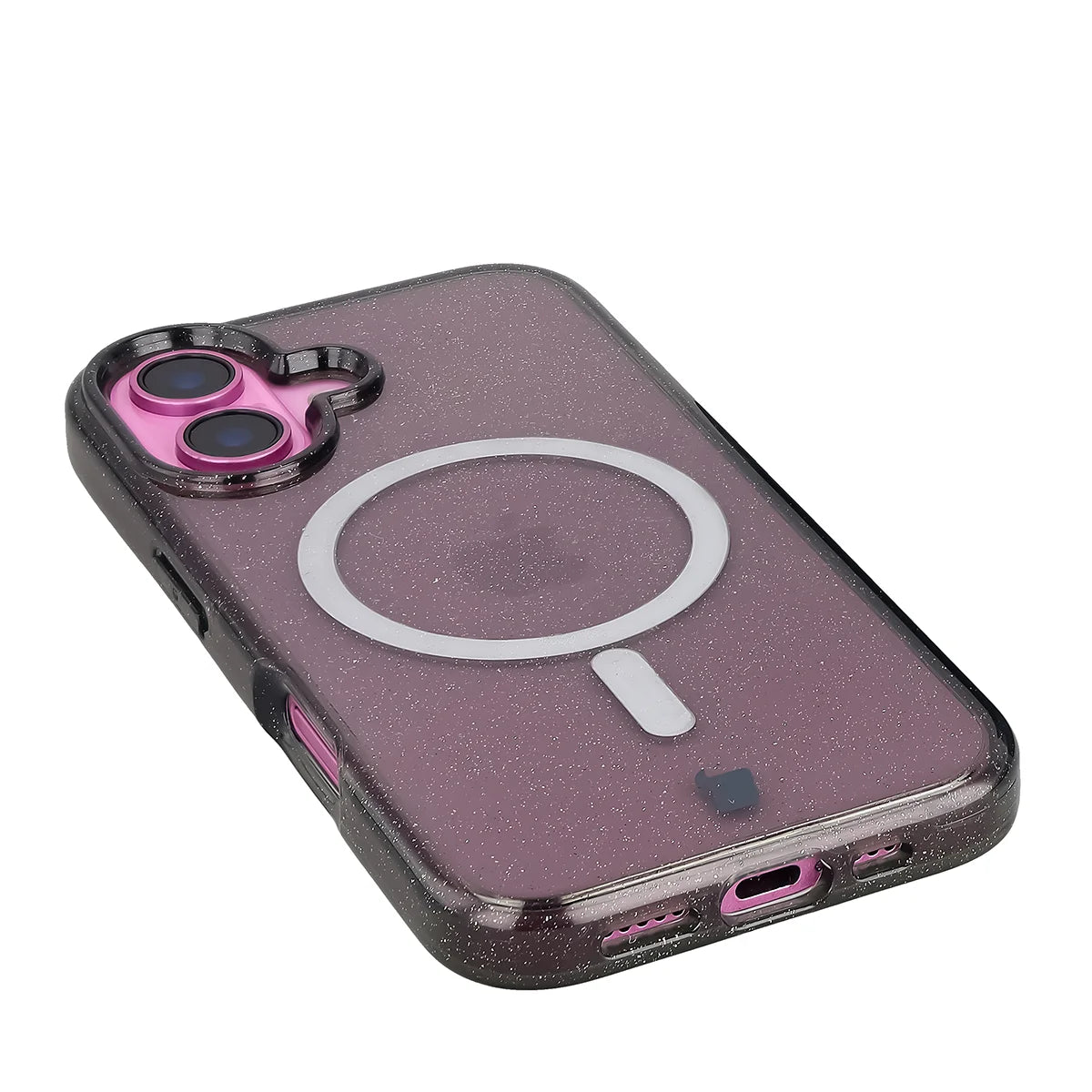 Glitzer Hülle mit Magnetring für iPhone 16, Bizon Case SparklO, Transparent-Schwarz mit Glitzer