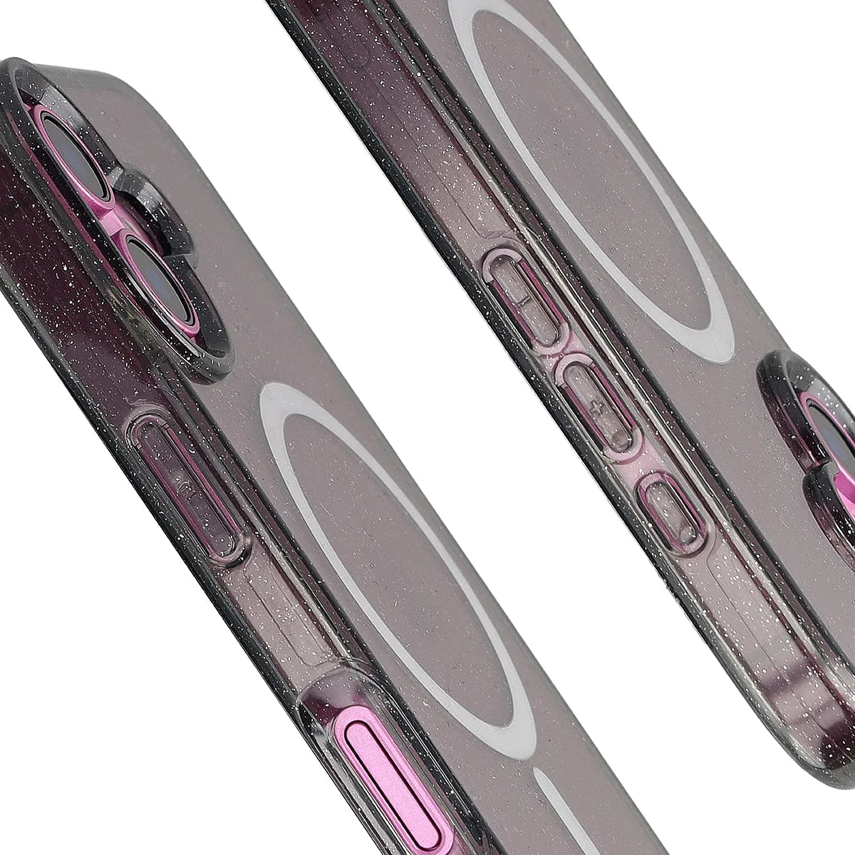 Glitzer Hülle mit Magnetring für iPhone 16, Bizon Case SparklO, Transparent-Schwarz mit Glitzer