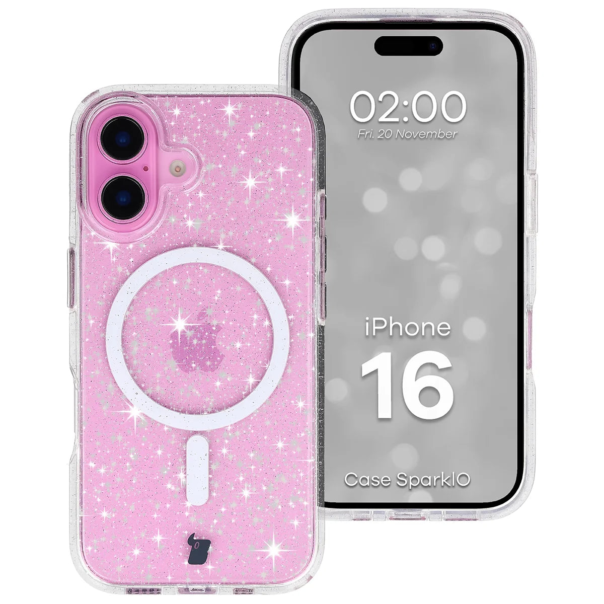 Glitzer Hülle mit Magnetring für iPhone 16, Bizon Case SparklO, Transparent mit Glitzer