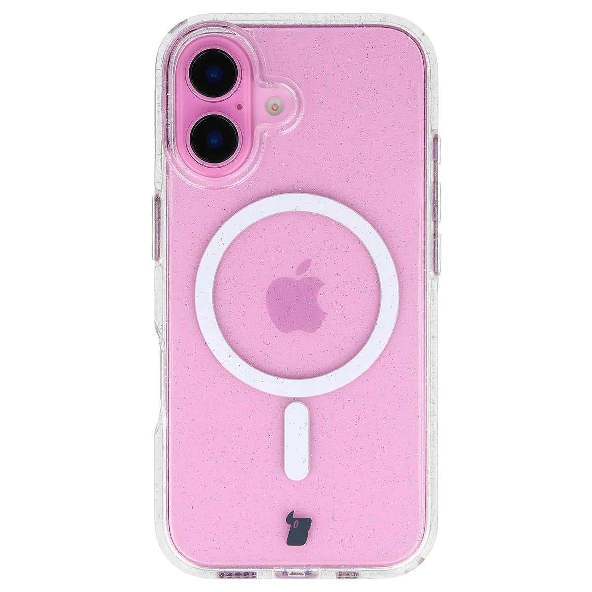Glitzer Hülle mit Magnetring für iPhone 16, Bizon Case SparklO, Transparent mit Glitzer