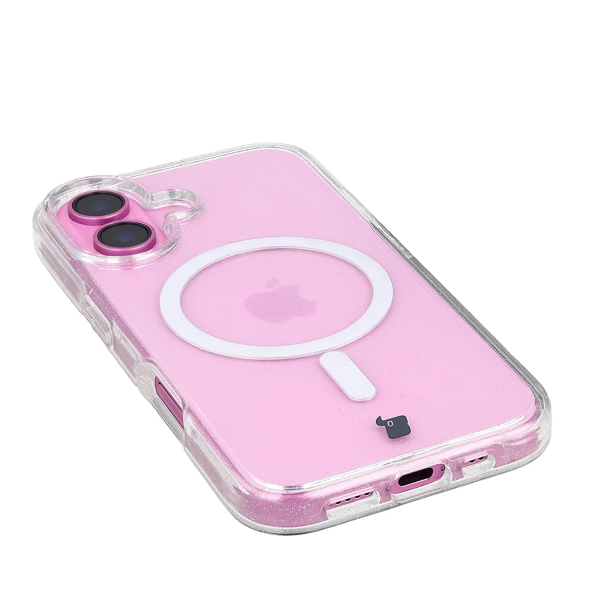 Glitzer Hülle mit Magnetring für iPhone 16, Bizon Case SparklO, Transparent mit Glitzer