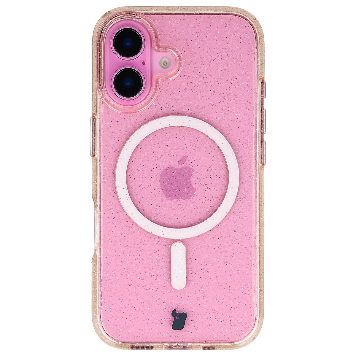 Glitzer Hülle mit Magnetring für iPhone 16, Bizon Case SparklO, Transparent-Hellorange mit Glitzer