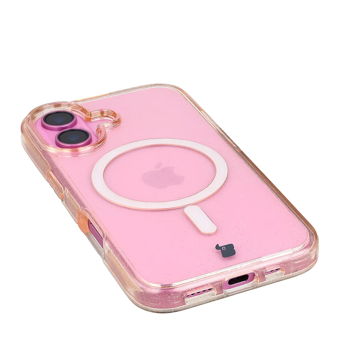 Glitzer Hülle mit Magnetring für iPhone 16, Bizon Case SparklO, Transparent-Hellorange mit Glitzer