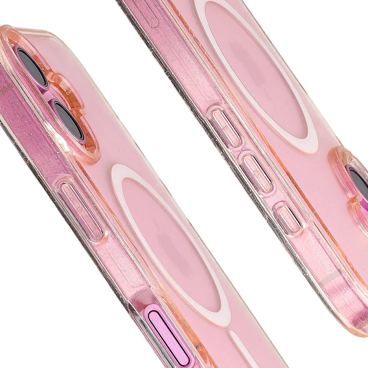 Glitzer Hülle mit Magnetring für iPhone 16, Bizon Case SparklO, Transparent-Hellorange mit Glitzer