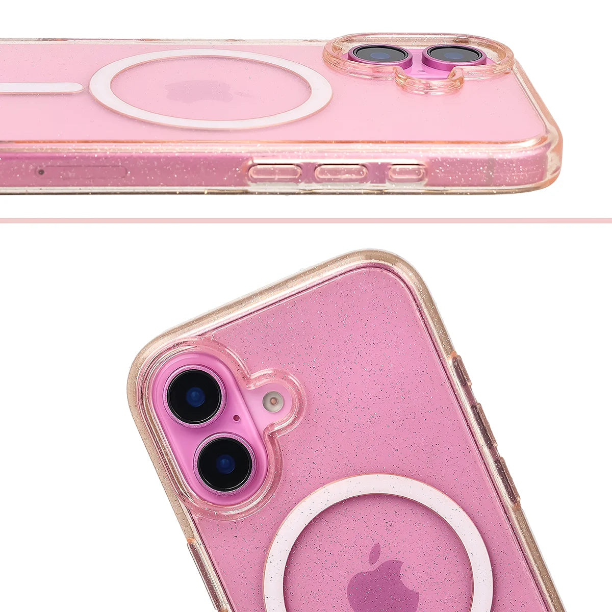 Glitzer Hülle mit Magnetring für iPhone 16, Bizon Case SparklO, Transparent-Hellorange mit Glitzer