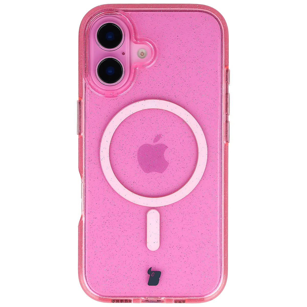 Glitzer Hülle mit Magnetring für iPhone 16, Bizon Case SparklO, Transparent-Rosa mit Glitzer