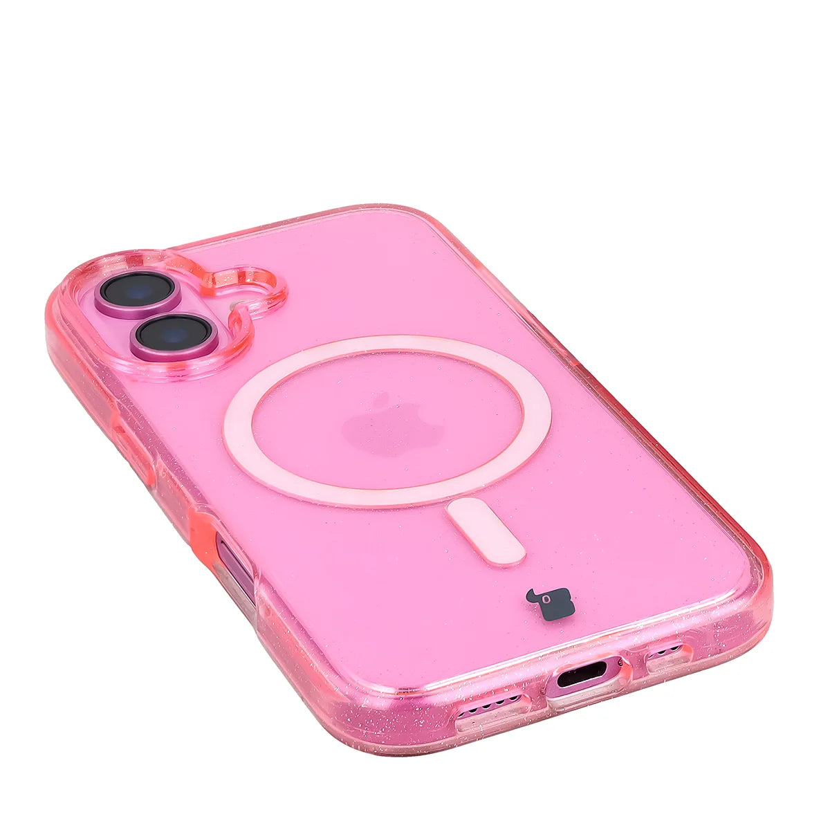 Glitzer Hülle mit Magnetring für iPhone 16, Bizon Case SparklO, Transparent-Rosa mit Glitzer